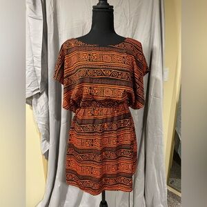 Boho Chic Orange and Black Mini Dress